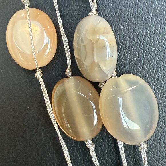 LUCAS LAMETH LUC Sterling 925 Agate Bead & Large Slice Pendant Necklace 18” - Picture 7 of 11